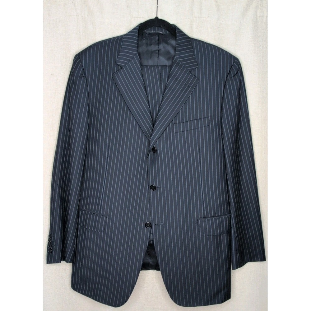 Canali Suit Mens 44R Navy Pinstripe Super 120s Wool Italy Saks Fifth Ave